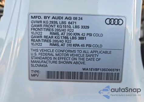 2025 Audi Q8 Premium Plus S-Line z USA, uszkodzony, nr VIN WA1EVBF13SD003791